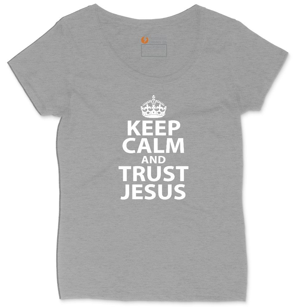 Keep Calm and Trust Jesus Ladies Curvy Tee - Granite Heather