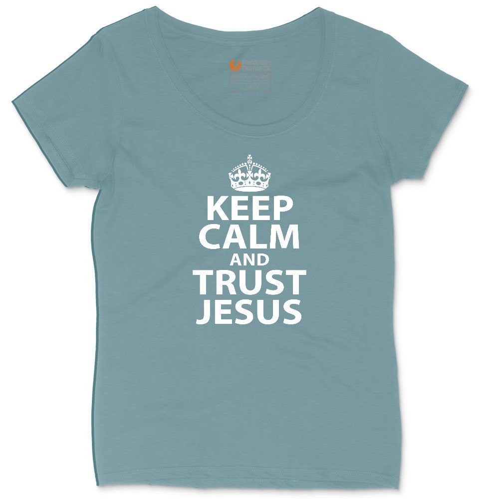 Keep Calm and Trust Jesus Ladies Curvy Tee - Surf Blackout