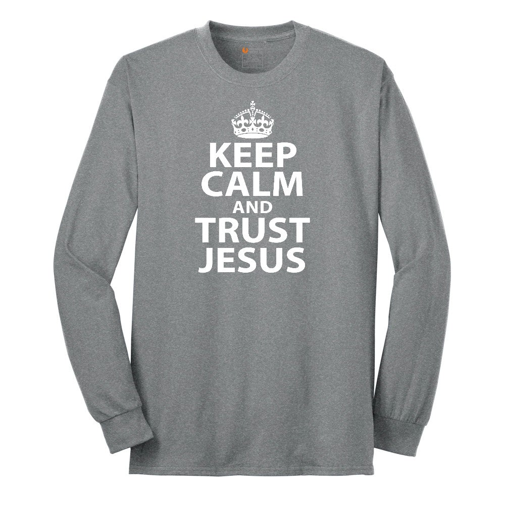 Keep Calm and Trust Jesus Long Sleeve Tee - Athletic Grey