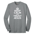 Keep Calm and Trust Jesus Long Sleeve Tee - Athletic Grey