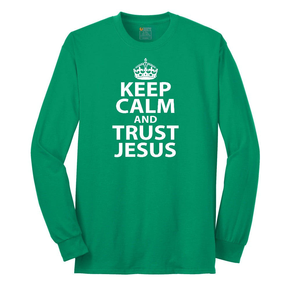 Keep Calm and Trust Jesus Long Sleeve Tee - Kelly Green