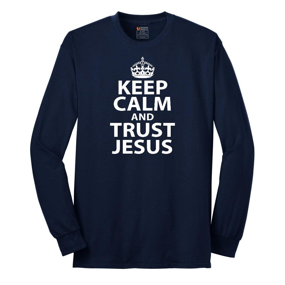 Keep Calm and Trust Jesus Long Sleeve Tee - Navy