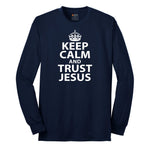 Keep Calm and Trust Jesus Long Sleeve Tee - Navy