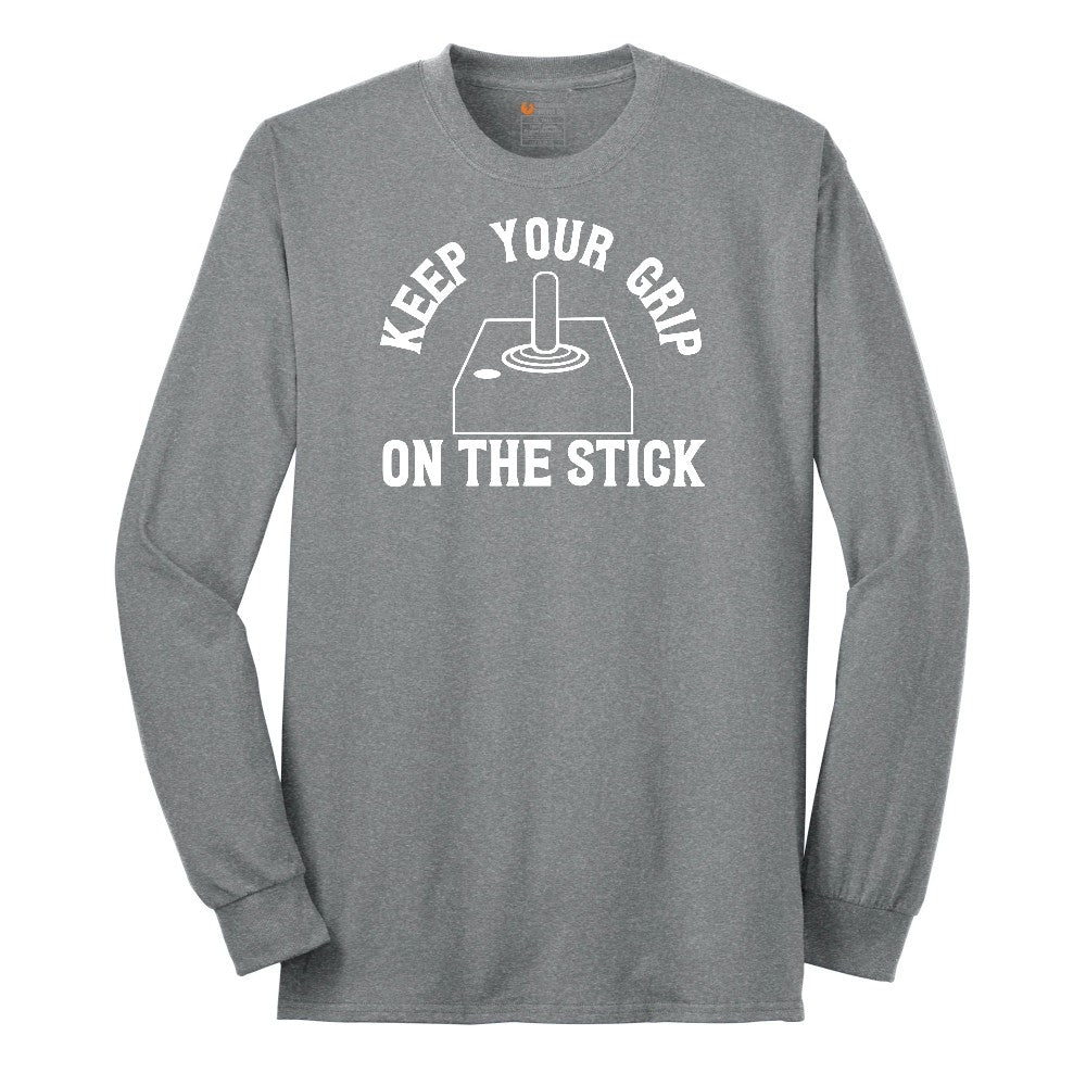 Keep Your Grip on the Stick - Mens & Ladies T-Shirt Long Sleeve Tee - Athletic Grey