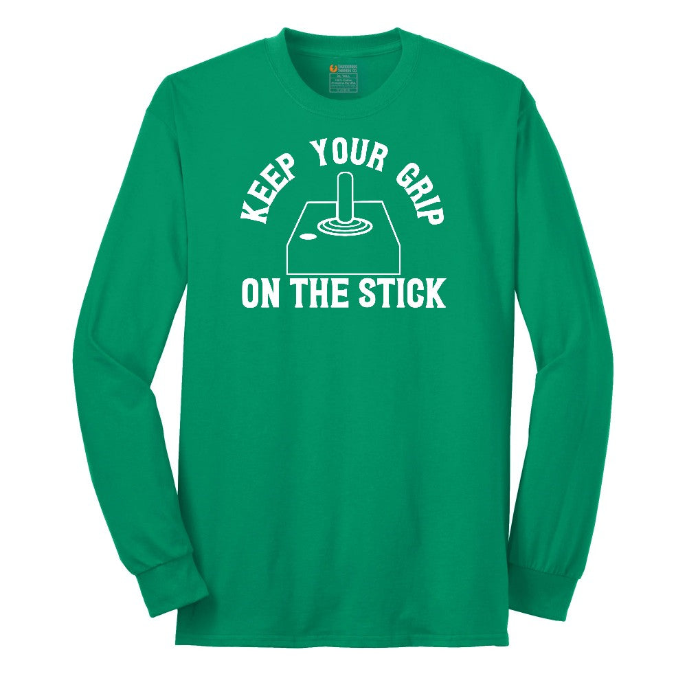 Keep Your Grip on the Stick - Mens & Ladies T-Shirt Long Sleeve Tee - Kelly Green