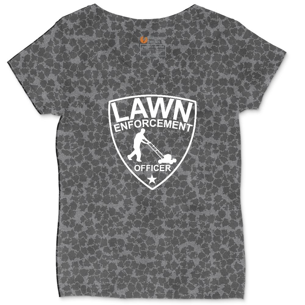 Lawn Enforcement Officer Push Mower Version Ladies Curvy Tee - Black Leopard
