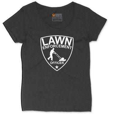 Lawn Enforcement Officer Push Mower Version Ladies Curvy Tee - Black