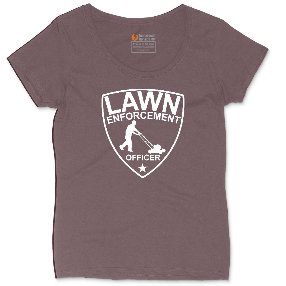 Lawn Enforcement Officer Push Mower Version Ladies Curvy Tee - Sangria Blackout