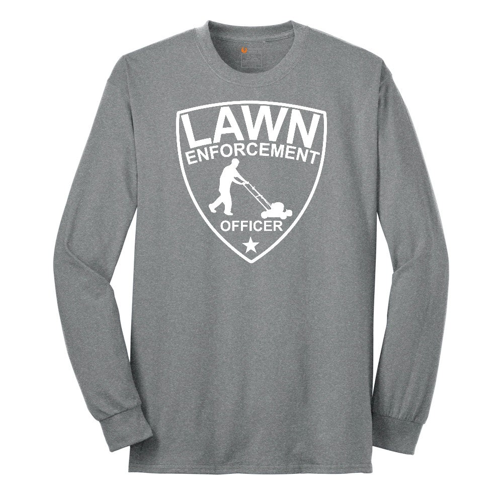 Lawn Enforcement Officer Push Mower Version Long Sleeve Tee - Athletic Grey