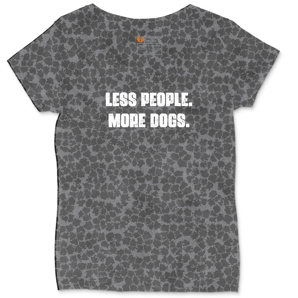 Less People More Dogs Ladies Curvy Tee - Black Leopard