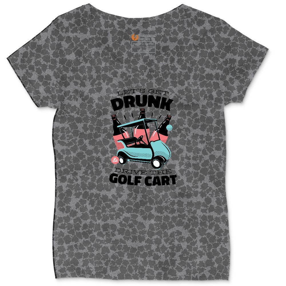 Lets Get Drunk and Drive the Golf Cart Ladies Curvy Tee - Black Leopard