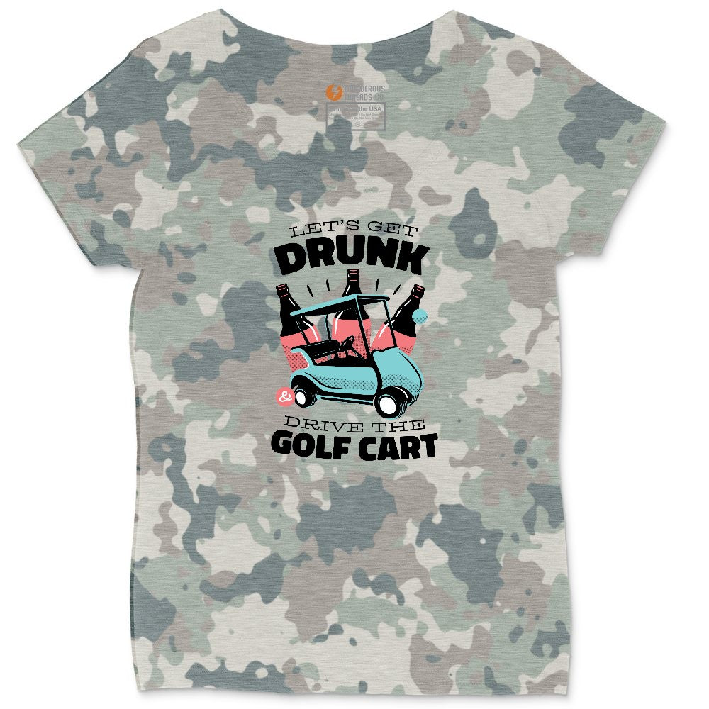 Lets Get Drunk and Drive the Golf Cart Ladies Curvy Tee - Vintage Camo