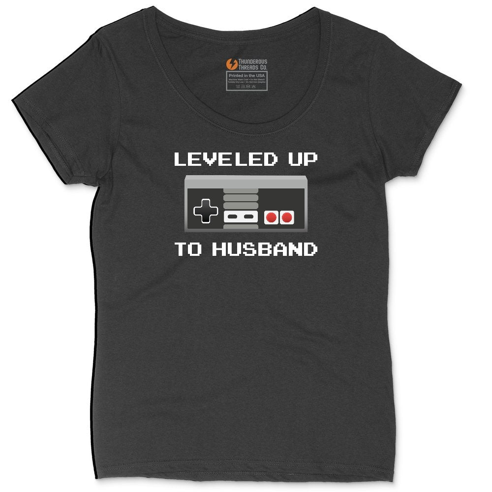 Leveled Up to Husband - Mens T-Shirt Ladies Curvy Tee - Black
