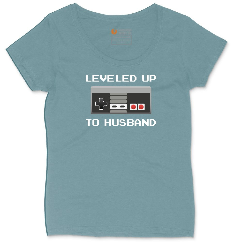 Leveled Up to Husband - Mens T-Shirt Ladies Curvy Tee - Surf Blackout