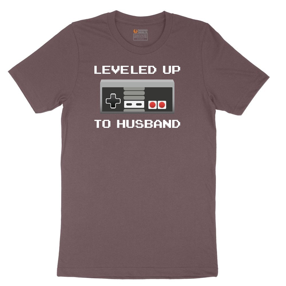 Leveled Up to Husband - Mens T-Shirt Ladies Short Sleeve Tee - Sangria Blackout