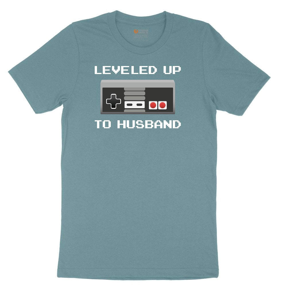 Leveled Up to Husband - Mens T-Shirt Ladies Short Sleeve Tee - Surf Blackout