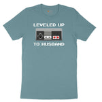Leveled Up to Husband - Mens T-Shirt Ladies Short Sleeve Tee - Surf Blackout