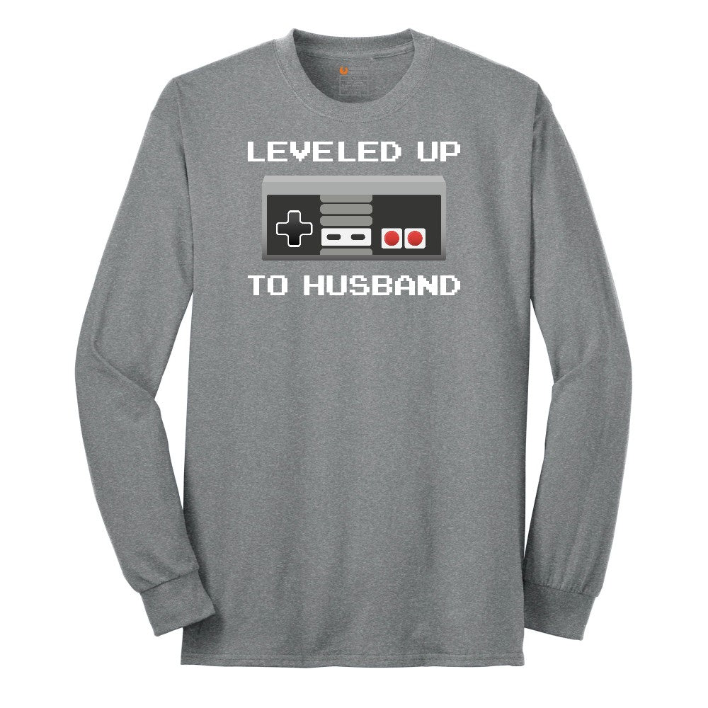 Leveled Up to Husband - Mens T-Shirt Long Sleeve Tee - Athletic Grey