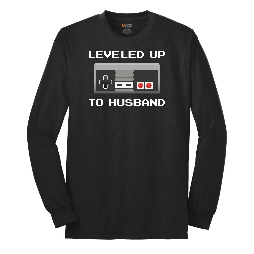 Leveled Up to Husband - Mens T-Shirt Long Sleeve Tee - Jet Black
