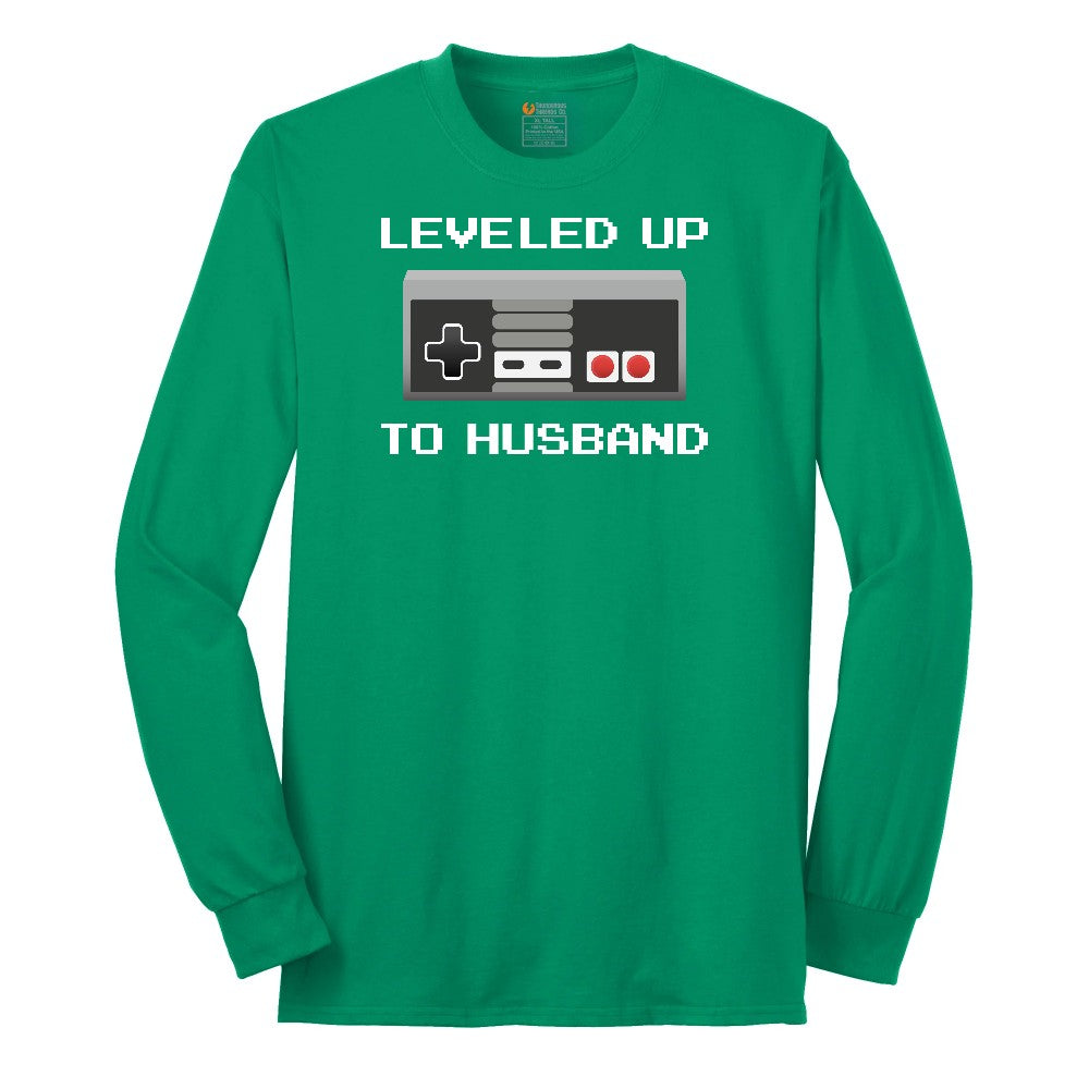 Leveled Up to Husband - Mens T-Shirt Long Sleeve Tee - Kelly Green