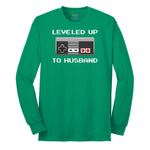 Leveled Up to Husband - Mens T-Shirt Long Sleeve Tee - Kelly Green