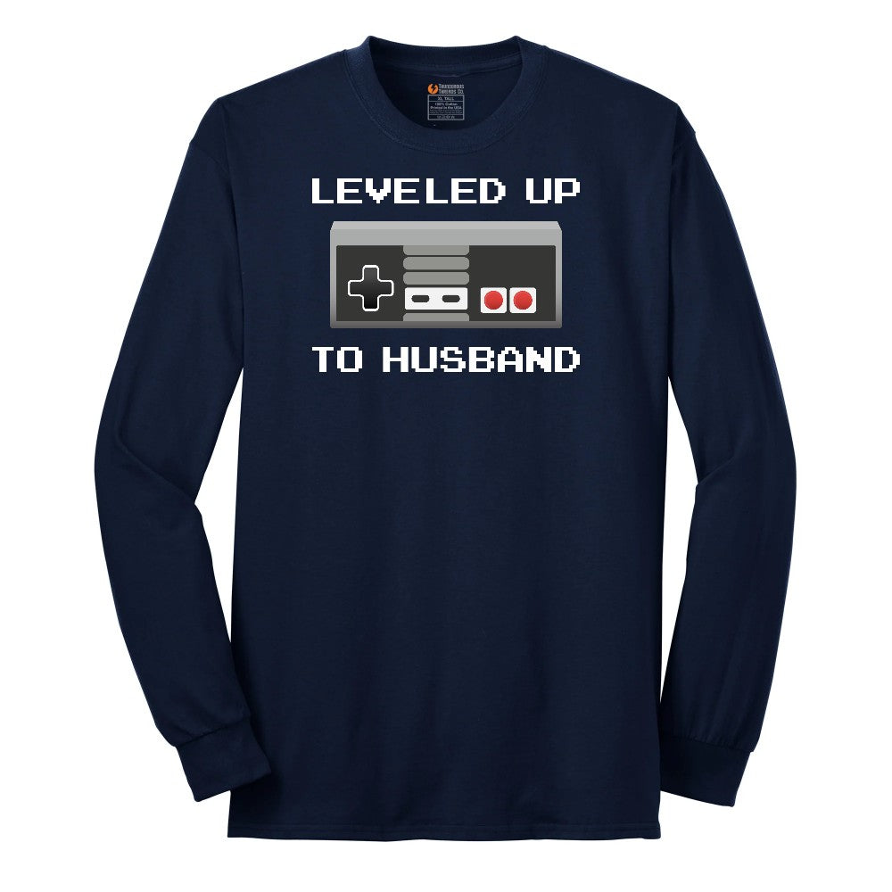 Leveled Up to Husband - Mens T-Shirt Long Sleeve Tee - Navy