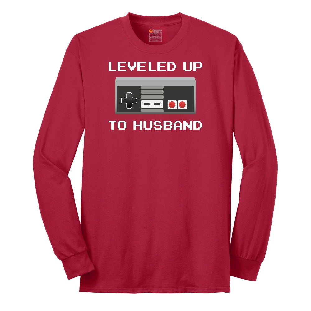 Leveled Up to Husband - Mens T-Shirt Long Sleeve Tee - Red