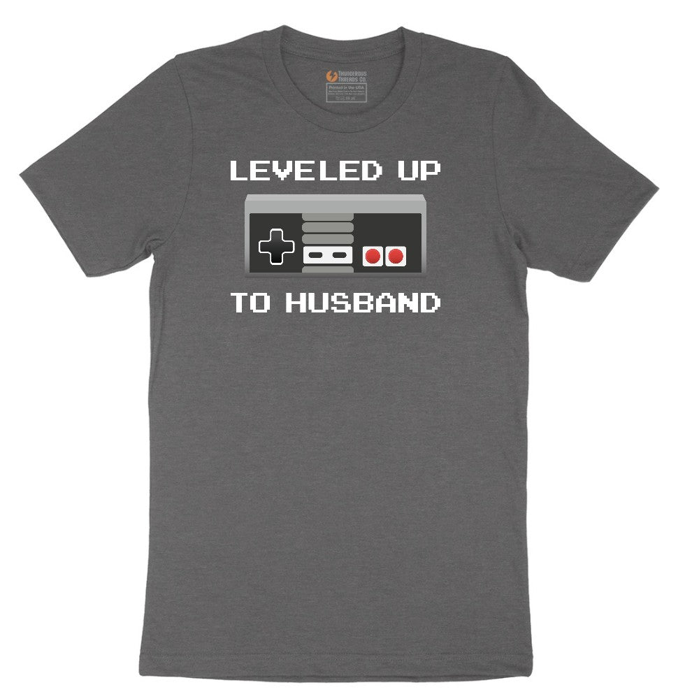 Leveled Up to Husband - Mens T-Shirt Short Sleeve Tee - Dark Heather Grey