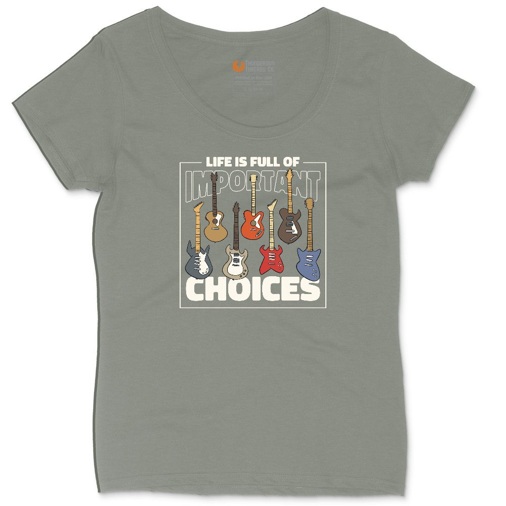 Life if Full of Important Choices Guitar Version Ladies Curvy Tee - Bamboo Blackout