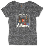 Life if Full of Important Choices Guitar Version Ladies Curvy Tee - Black Leopard