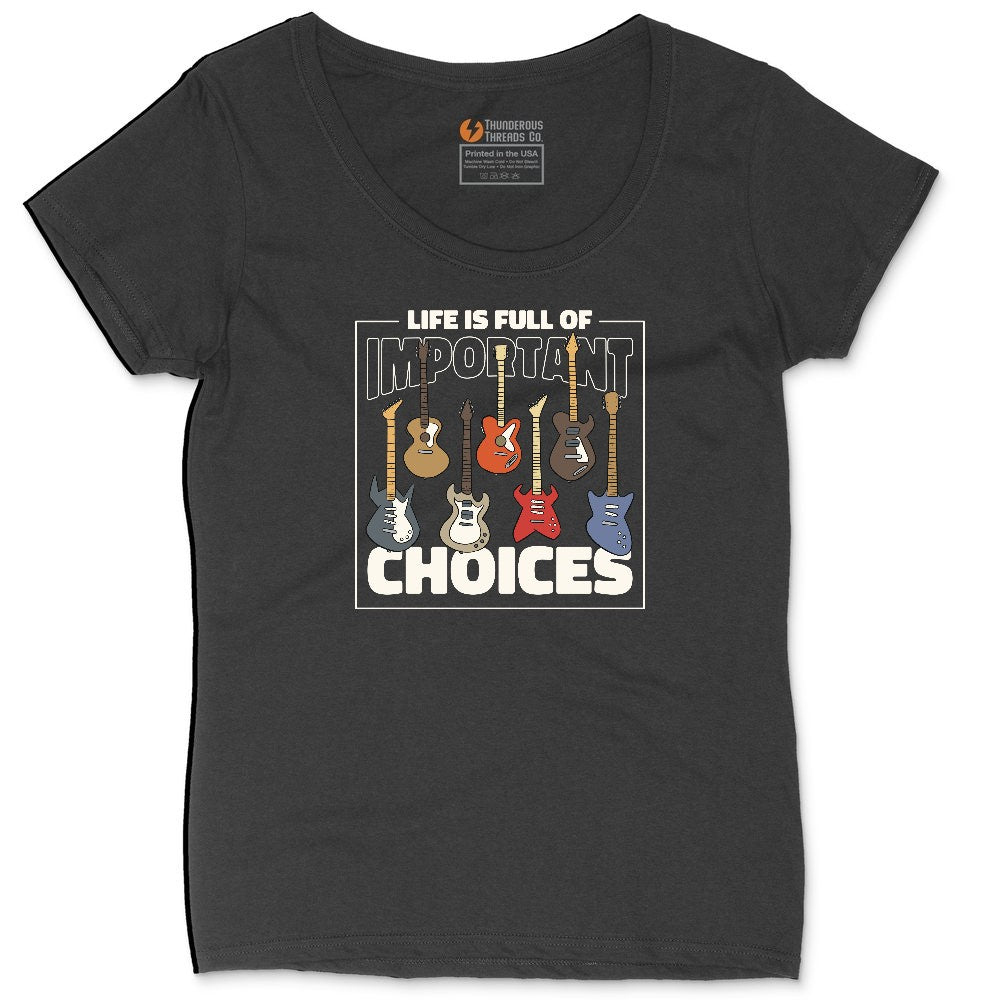 Life if Full of Important Choices Guitar Version Ladies Curvy Tee - Black