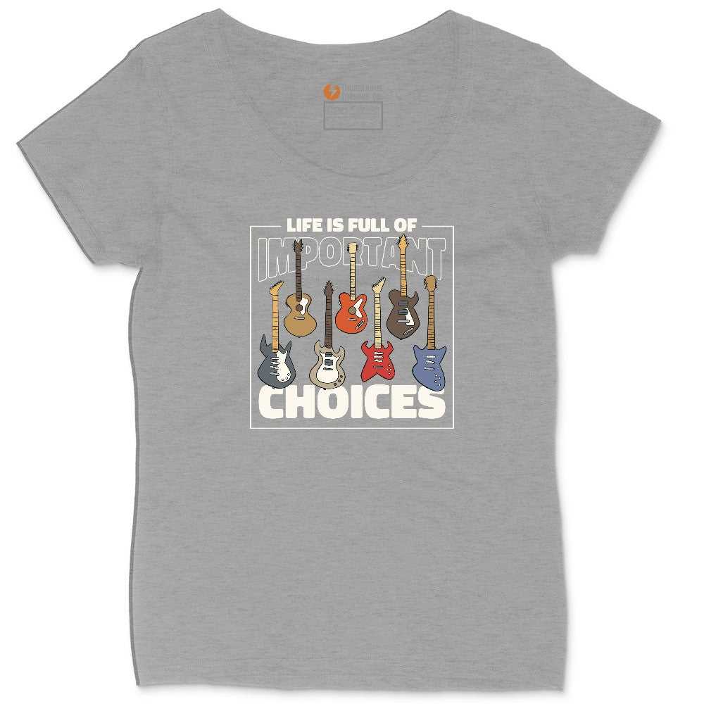 Life if Full of Important Choices Guitar Version Ladies Curvy Tee - Granite Heather