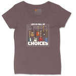 Life if Full of Important Choices Guitar Version Ladies Curvy Tee - Sangria Blackout