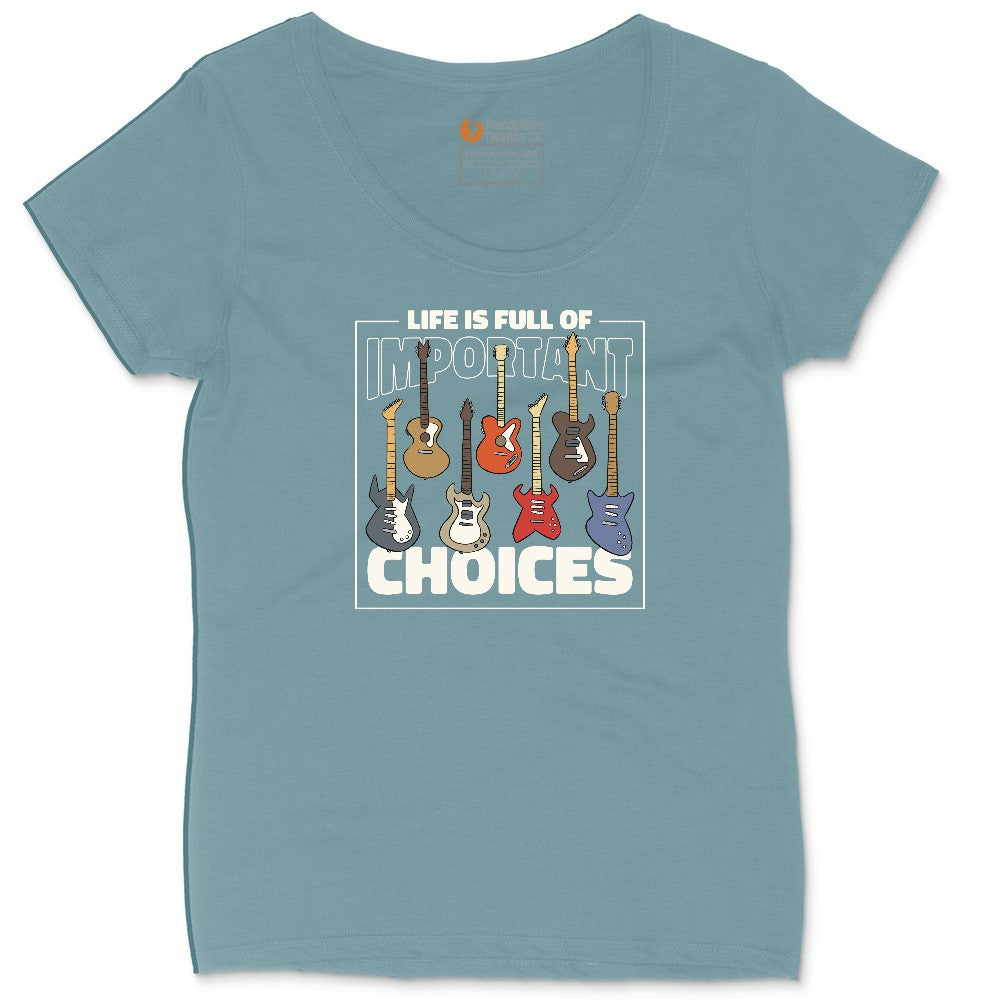 Life if Full of Important Choices Guitar Version Ladies Curvy Tee - Surf Blackout