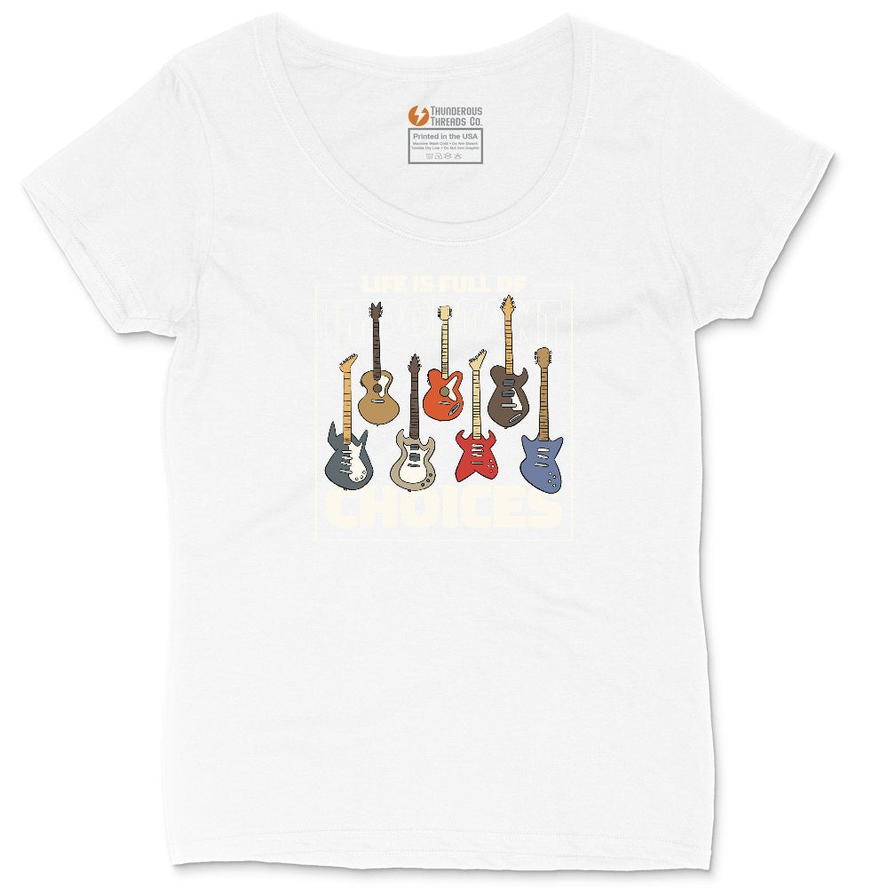 Life if Full of Important Choices Guitar Version Ladies Curvy Tee - White