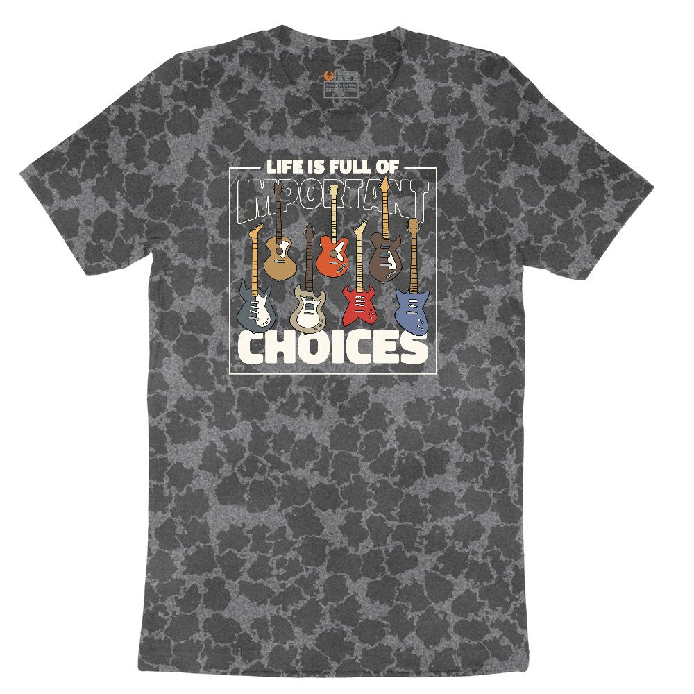 Life if Full of Important Choices Guitar Version Ladies Short Sleeve Tee - Black Leopard