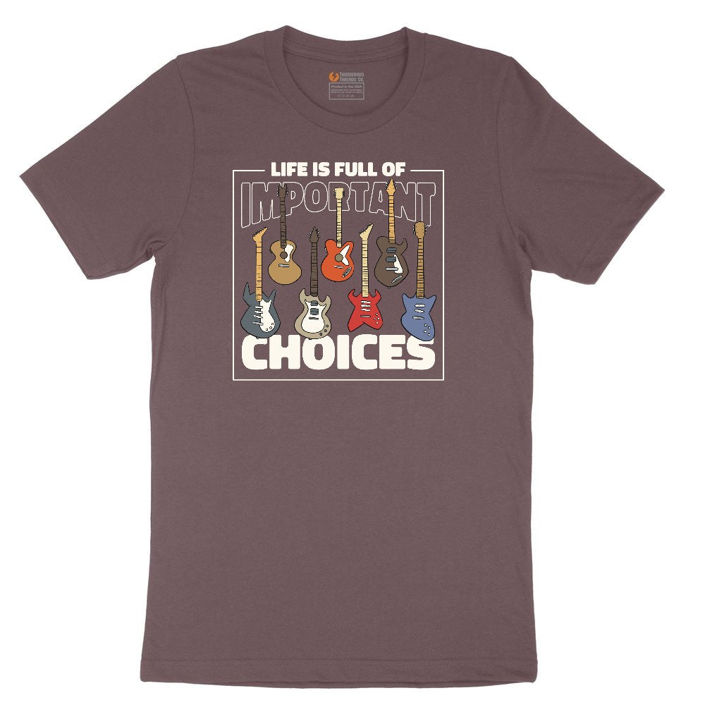 Life if Full of Important Choices Guitar Version Ladies Short Sleeve Tee - Sangria Blackout