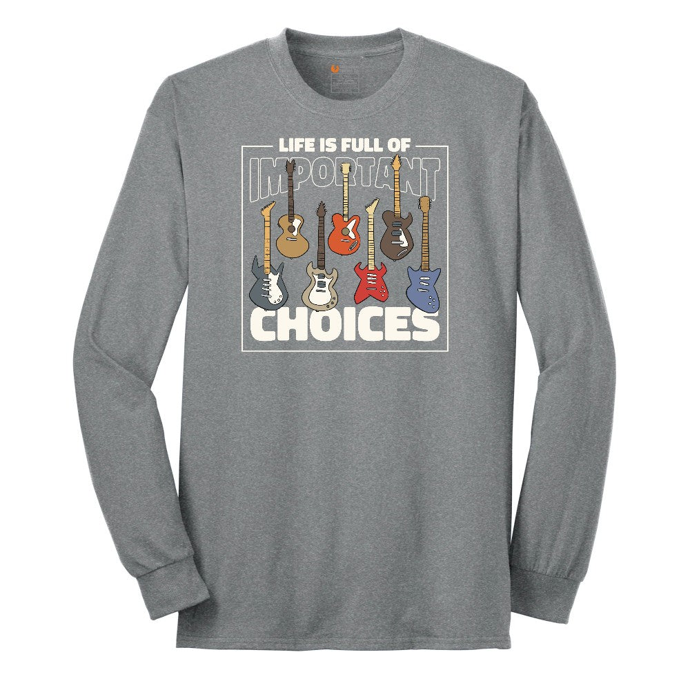 Life if Full of Important Choices Guitar Version Long Sleeve Tee - Athletic Grey