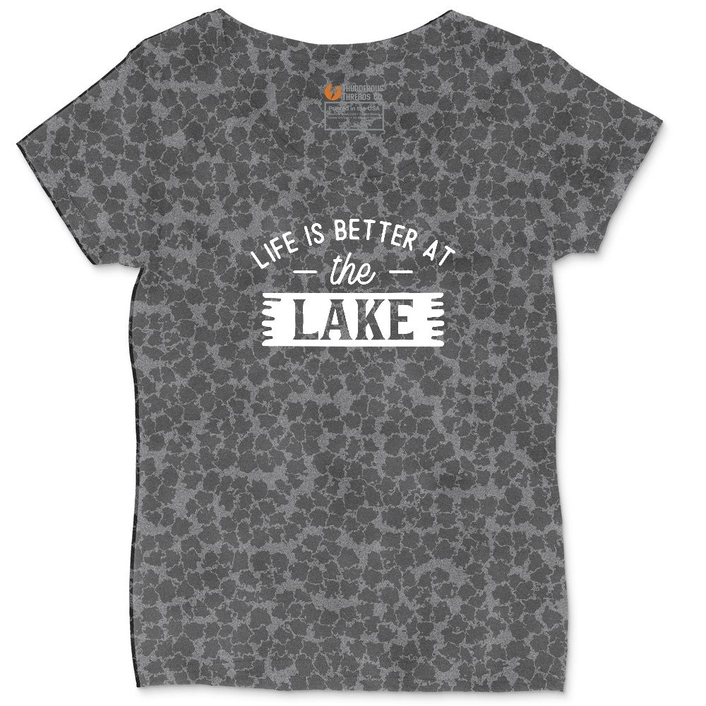 Life is Better at the Lake Ladies Curvy Tee - Black Leopard