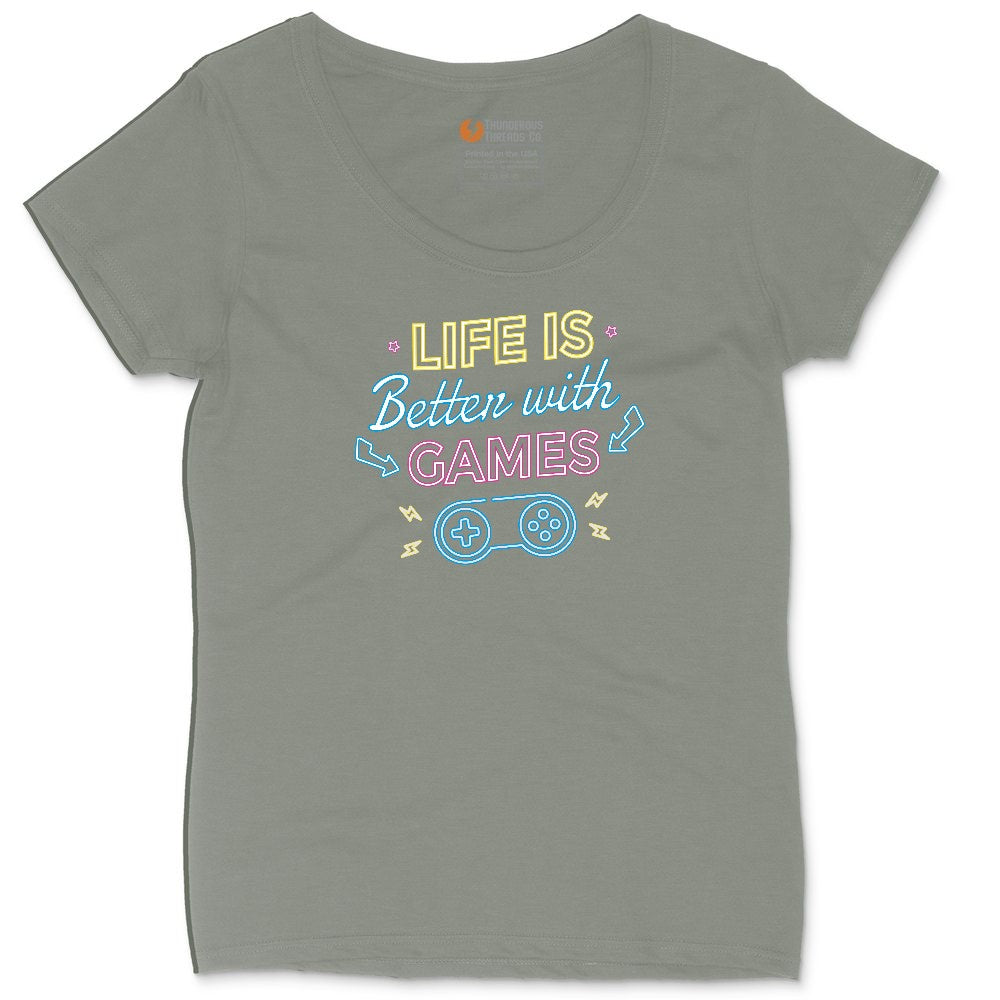 LIfe is Better with Games - Mens & Ladies T-Shirt Ladies Curvy Tee - Bamboo Blackout