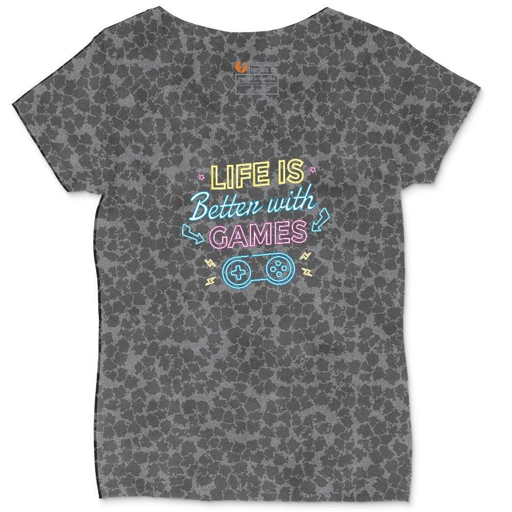 LIfe is Better with Games - Mens & Ladies T-Shirt Ladies Curvy Tee - Black Leopard