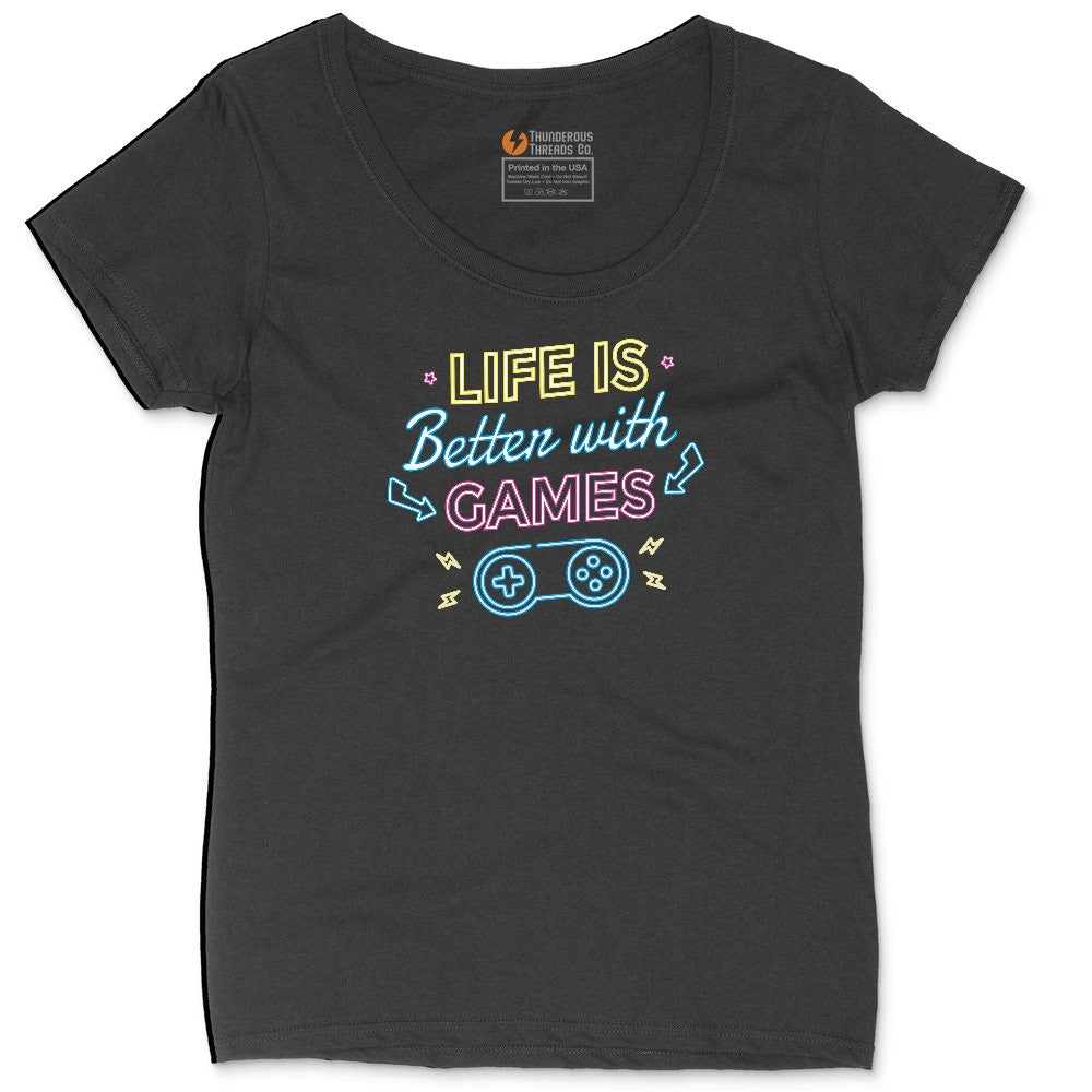 LIfe is Better with Games - Mens & Ladies T-Shirt Ladies Curvy Tee - Black