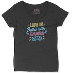 LIfe is Better with Games - Mens & Ladies T-Shirt Ladies Curvy Tee - Black