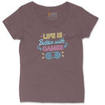 LIfe is Better with Games - Mens & Ladies T-Shirt Ladies Curvy Tee - Sangria Blackout
