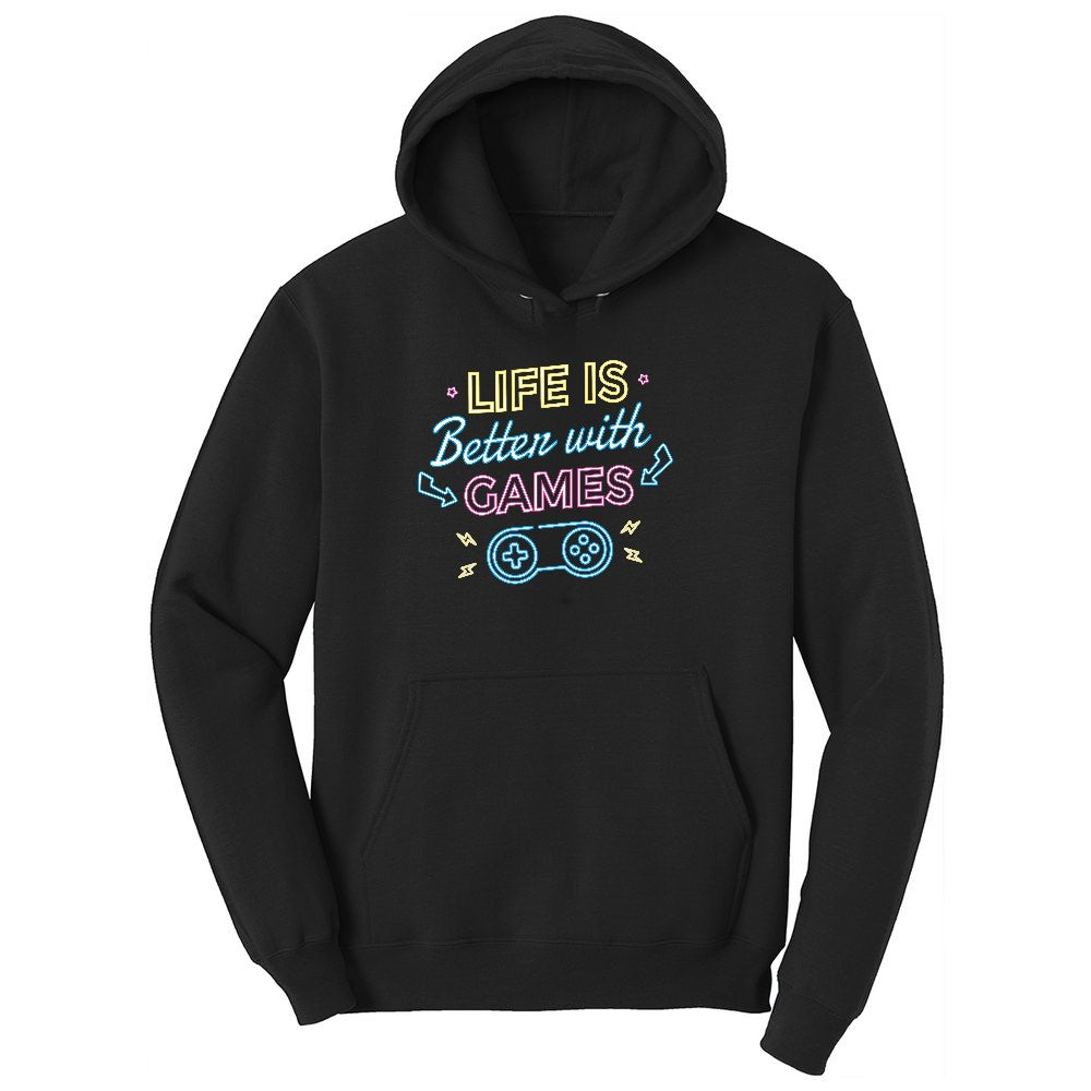LIfe is Better with Games - Mens & Ladies T-Shirt Ladies Hoodie - Jet Black