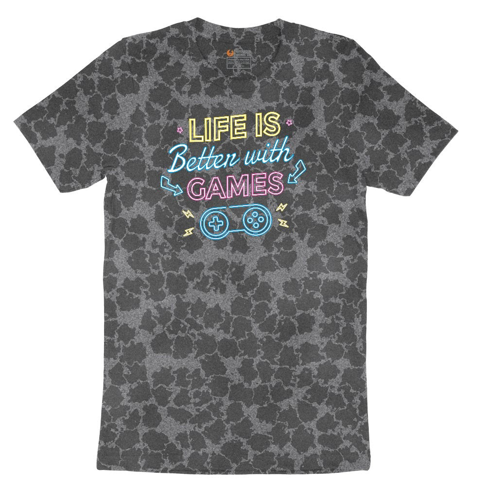 LIfe is Better with Games - Mens & Ladies T-Shirt Ladies Short Sleeve Tee - Black Leopard