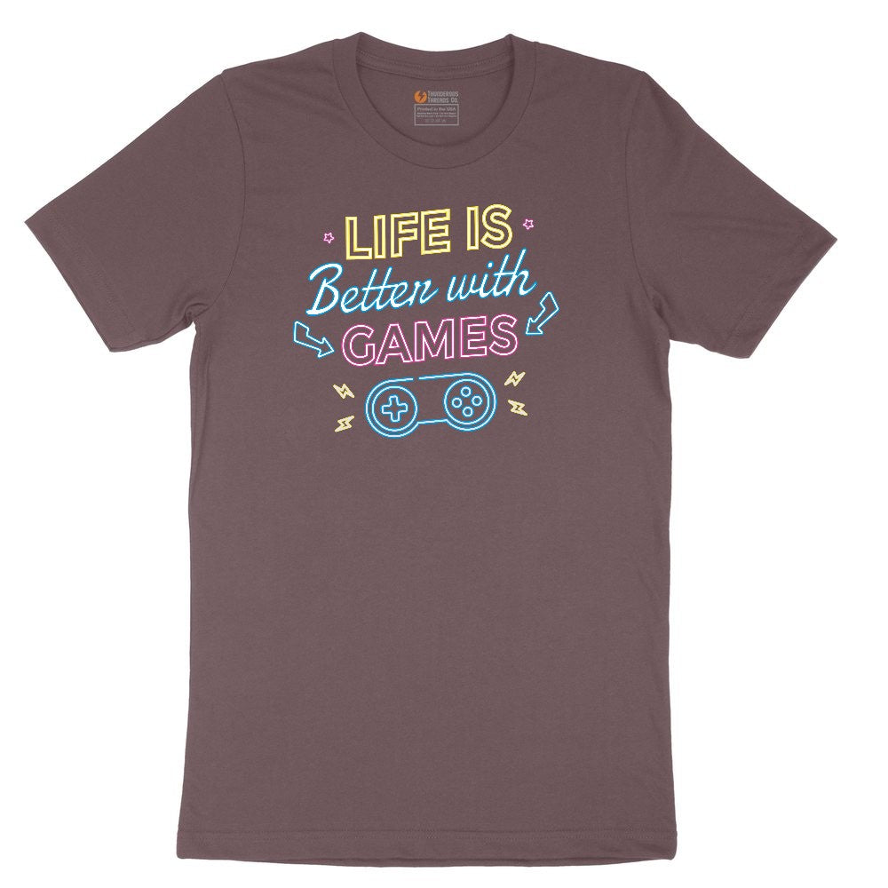 LIfe is Better with Games - Mens & Ladies T-Shirt Ladies Short Sleeve Tee - Sangria Blackout