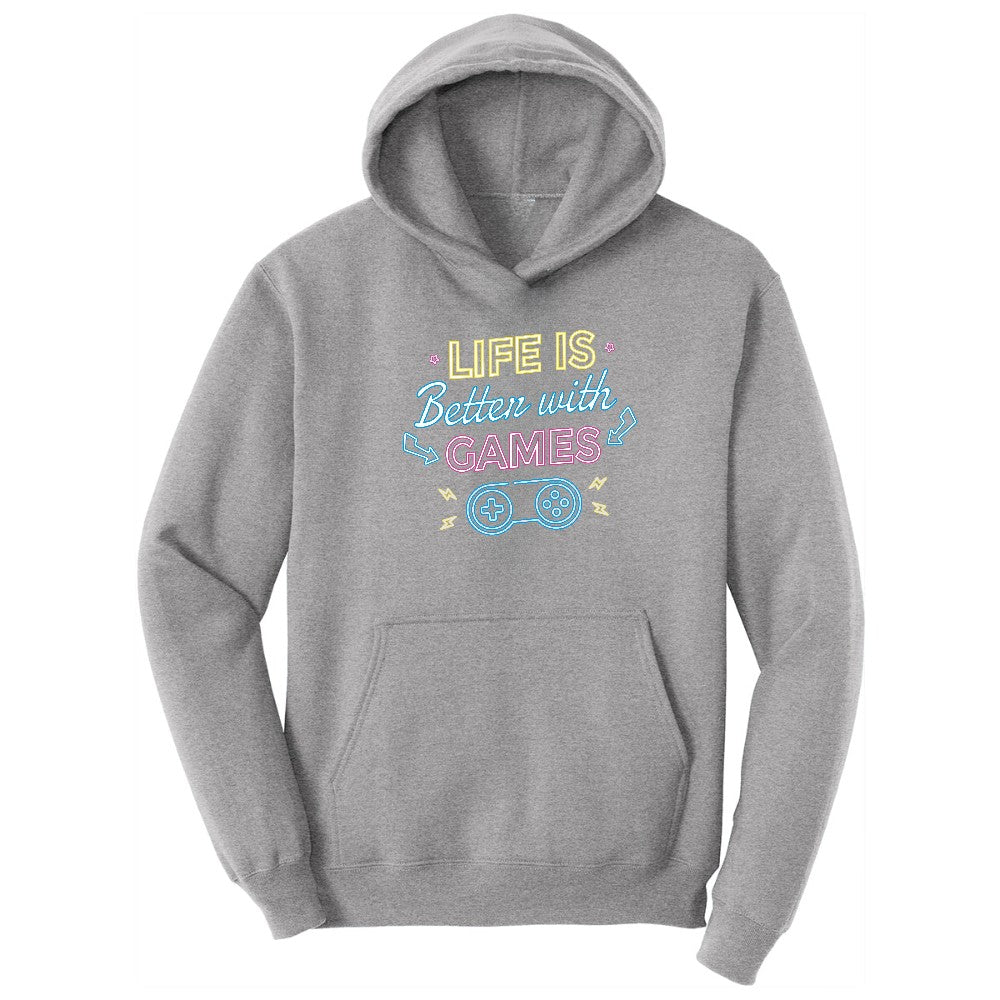 LIfe is Better with Games - Mens & Ladies T-Shirt Hoodie - Athletic Heather
