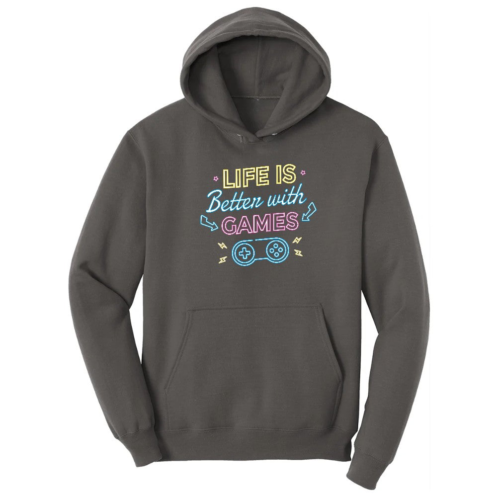 LIfe is Better with Games - Mens & Ladies T-Shirt Hoodie - Charcoal
