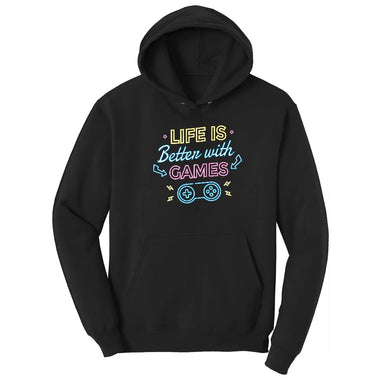 LIfe is Better with Games - Mens & Ladies T-Shirt Hoodie - Jet Black